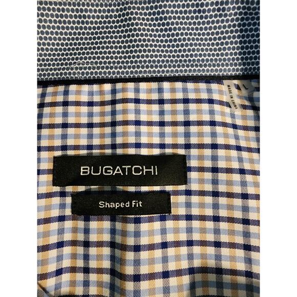 BUGATCHI Men's Blue Tan Long Sleeve Button Up Shirt Size L Large - Picture 3 of 6